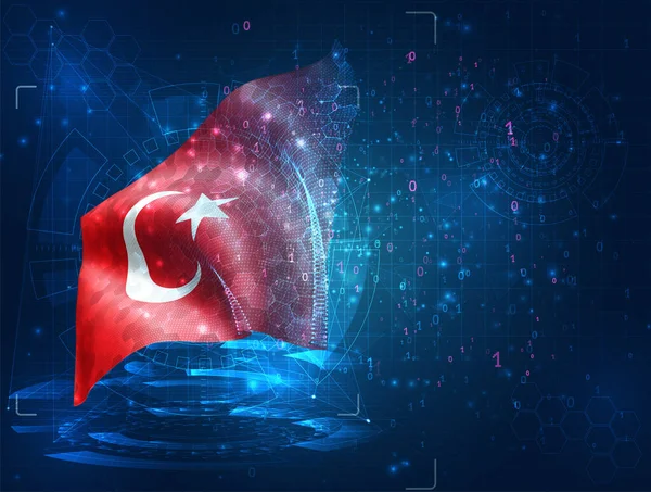 Turchia Bandiera Vettoriale Sfondo Blu Con Interfacce Hud — Vettoriale Stock