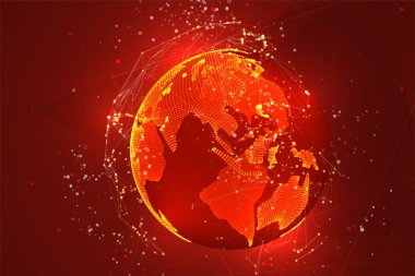 Renkli gruptaki parlayan noktalardan ve çokgenlerden oluşan vektör gezegen