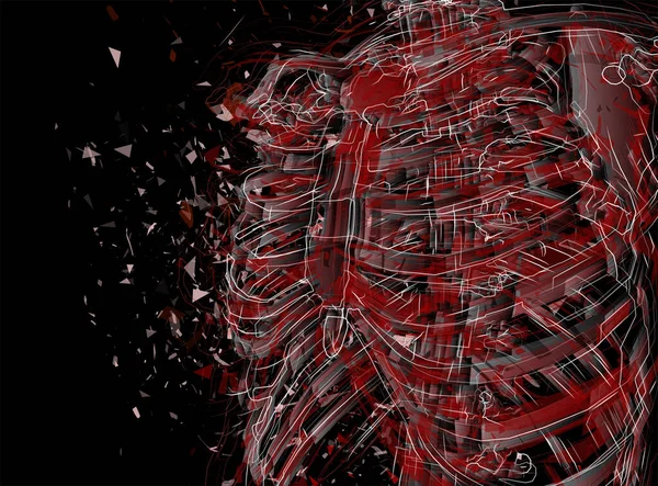 Vector Esqueleto Abstracto Partículas Rojas Blancas Sobre Fondo Negro — Archivo Imágenes Vectoriales
