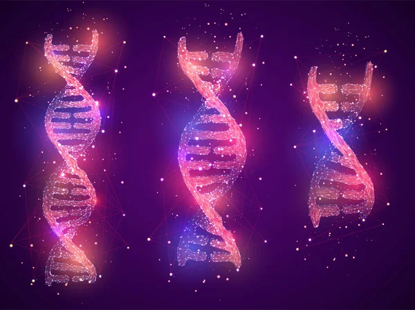 Vektor Dna Spiral Gjord Polygoner Och Prickar Färgad Bakgrund — Stock vektor