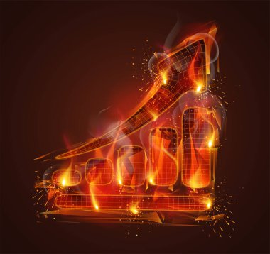 3D vektör sembolü duman ve koyu kırmızı arka planda kıvılcımlar