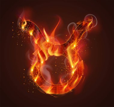 3D vektör sembolü duman ve koyu kırmızı arka planda kıvılcımlar