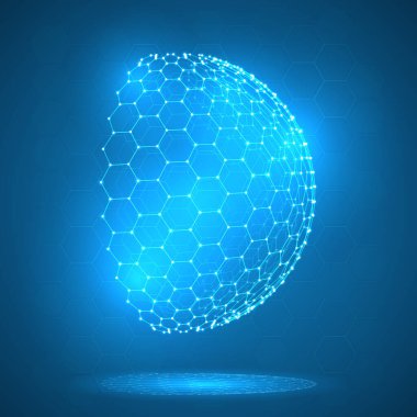 Noktalı altıgen şebekeden 3D vektör nesne. stil tasarımı