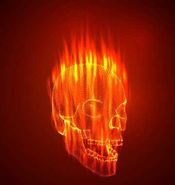 Vektör. Kırmızı arka planda ateş kafatası. alt kültür. 