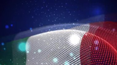 İtalya mavi arka planda parlak işaret fişekleri ve hareket döngüsüyle bayrak sallıyor 