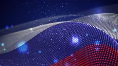 Rusya mavi arka planda parlak fişekler ve hareket döngüsüyle bayrak sallıyor 