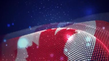 Kanada mavi arka planda parlak fişekler ve hareket döngüsüyle bayrak sallıyor 