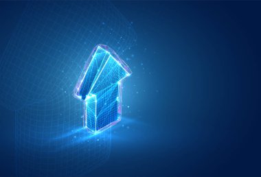 3d vektör sembolü, mavi arkaplandaki hacimli nesne. İş ve sunum için düzenName