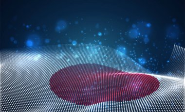 Soyut noktalardan oluşan parlak ülke bayrağını taşıyın. Japonya