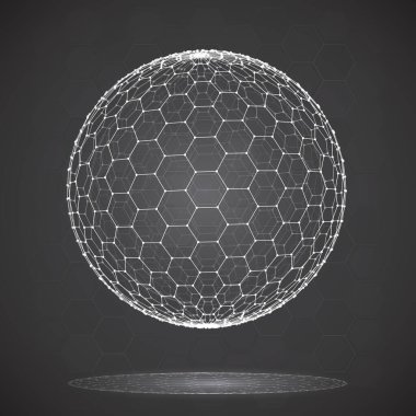 Noktalı altıgen şebekeden 3D vektör nesne. stil tasarımı