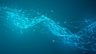 Altıgenli soyut vektör arkaplanı. Sanal dünyanın manzarası ve manzarası. 3B tasarım