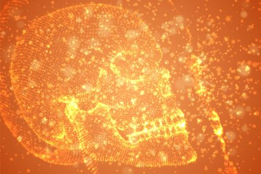 İnsan kafatası şeklindeki parçacıklarla soyut vektör arkaplanı. portakal çürümesi