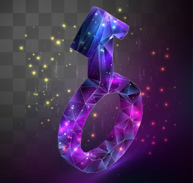 Mozaik arkaplandaki 3d vektör sembolü, kristal nesnede kilitli alan