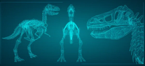 Тривимірний Ємний Скелет Динозавра Триануляторному Стилі Вектор Дизайну Синій Темному — стоковий вектор