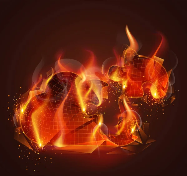 Vektor Feuer Symbol Helles Brennen Auf Dunklem Hintergrund — Stockvektor
