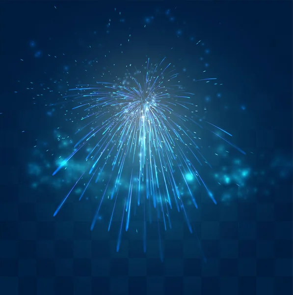 Feux Artifice Vectoriels Bleus Explosion Sur Fond Bleu Foncé Avec — Image vectorielle