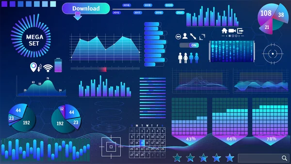 Hud Vettoriale Blu Viola Impostato Nei Colori Tendenza Applicazioni Progettazione — Vettoriale Stock