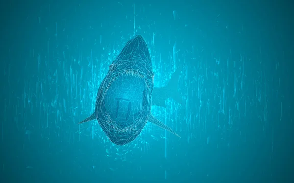 三角形の格子のベクトル3Dサメです 青い背景の捕食者 — ストックベクタ