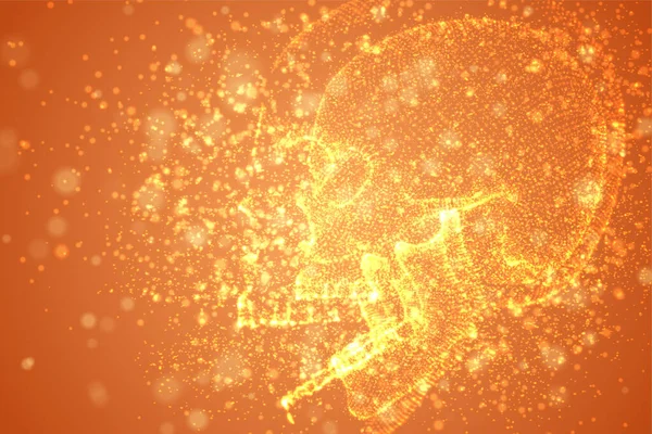 Абстрактний Векторний Фон Частинками Вигляді Людського Черепа Оранжевий Розпад — стоковий вектор
