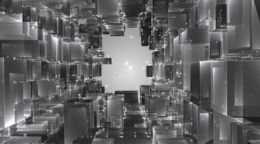 Vektör soyut 3D kristal. Şehrin çatılarının manzarası, büyük kaotik cam kolyeler..