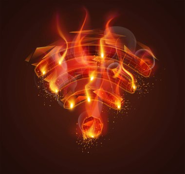 3D vektör sembolü duman ve koyu kırmızı arka planda kıvılcımlar