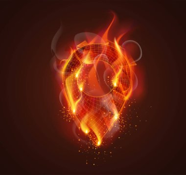 3D vektör sembolü duman ve koyu kırmızı arka planda kıvılcımlar