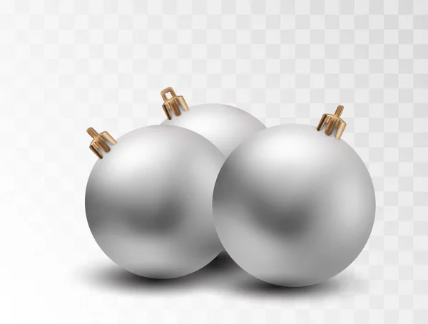 Sada Tří Novoroční Vánoční Koule Izolované Bílém Průhledném Pozadí — Stockový vektor
