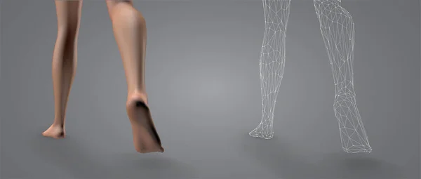 ベクトル3Dの女性の足セット 灰色の背景に隔離された自信のあるステップ — ストックベクタ