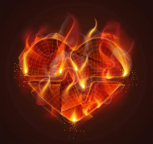 煙と火花暗い赤の背景に火災の3Dベクトル記号 — ストックベクタ