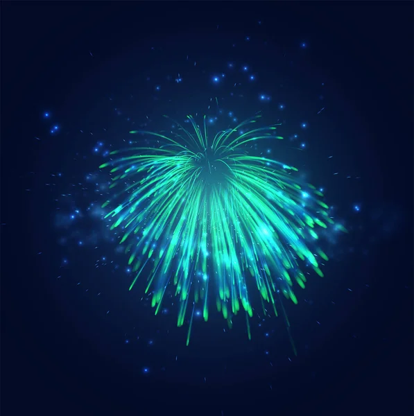 Zöld Kék Tűzijáték Éjszakai Égen Ünnepi Vektor Készlet Szikrák Hangulatok — Stock Vector
