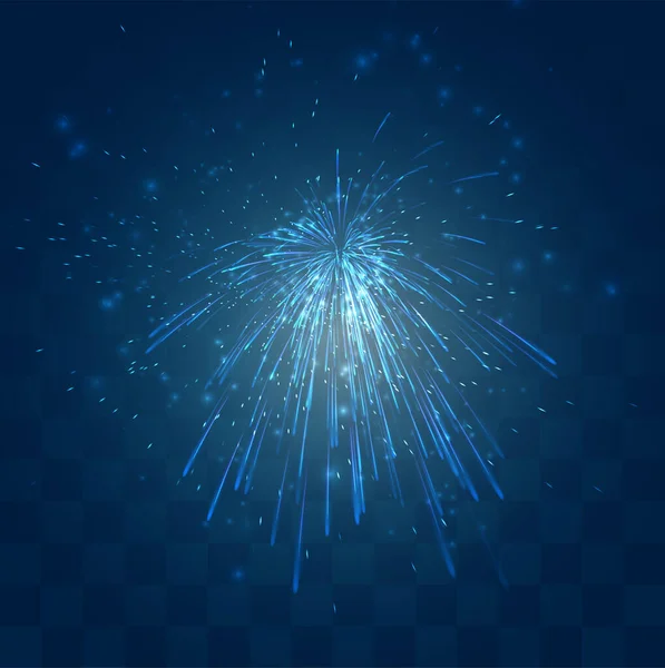 Fuochi Artificio Vettoriali Blu Esplosione Uno Sfondo Blu Scuro Con — Vettoriale Stock