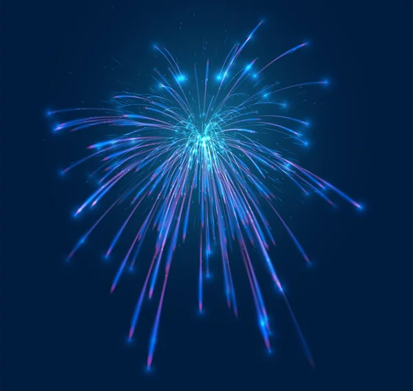 Kék Lila Tűzijáték Sötétkék Égen Vektor Kész Elrendezés — Stock Vector