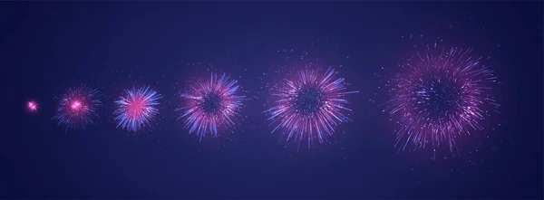 Vector Conjunto Diferentes Etapas Una Explosión Fuegos Artificiales Sobre Fondo — Archivo Imágenes Vectoriales