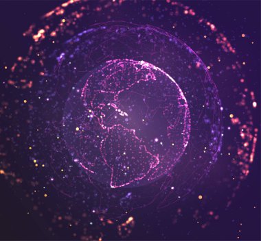 Vektör küre, Dünya gezegeni, noktalardan. konsept büyük veri, işleme ve veri toplama