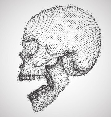 Renkli arka planda insan kafatası taşıyıcısı. Bir ölüm sembolü, cadılar bayramı, ölüler günü ve hacker saldırıları