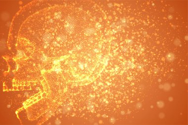 İnsan kafatası şeklindeki parçacıklarla soyut vektör arkaplanı. portakal çürümesi