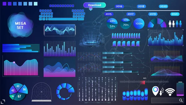 Blue Violet Vector Hud Set Trend Colors Design Device Applications — Stock Vector