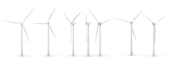 Cztery Turbiny Wiatrowe Zestaw Obrazów Wektorowych Pojęcie Energii Naturalnej — Wektor stockowy