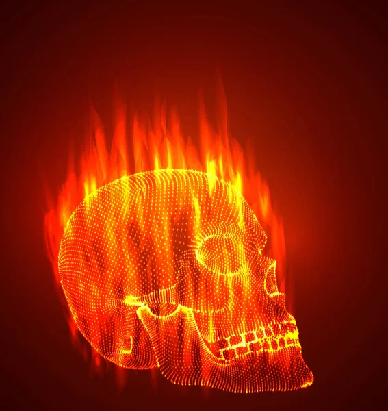 红色背景上的矢量火骷髅 亚文化 死者的日子 — 图库矢量图片