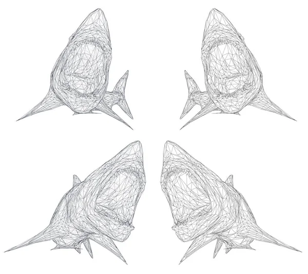Requin Vecteur Une Grille Triangulaire Prédateur Isolé Sur Fond Blanc — Image vectorielle