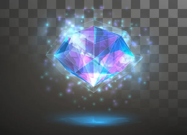Cristal Vetorial Potência Energia Dos Elementos Azul Violeta Brilho Néon —  Vetores de Stock