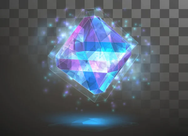 Vektorkristall Elementens Kraft Och Energi Blå Violett Neonglöd — Stock vektor