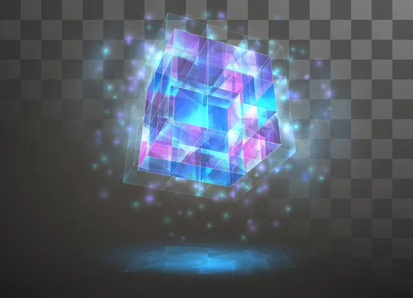 Cristal Vetorial Potência Energia Dos Elementos Azul Violeta Brilho Néon — Vetor de Stock
