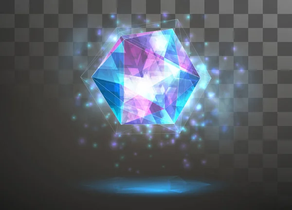 Cristal Vetorial Potência Energia Dos Elementos Azul Violeta Brilho Néon — Vetor de Stock
