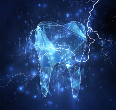 Mavi gökyüzünün arka planında 3d vektör nesnesi. Şimşek ve gök gürültüsü. Güç ve güç
