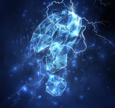 Fırtınalı mavi gökyüzünde 3 boyutlu vektör sembolü ve yıldırım çarpıyor.