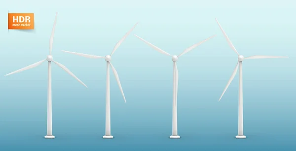 Drie Windturbines Vectorbeelden Begrip Natuurlijke Energie — Stockvector