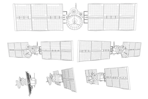 Векторный Набор Спутник Связи Околоземной Орбиты Космические Технологии Будущего — стоковый вектор