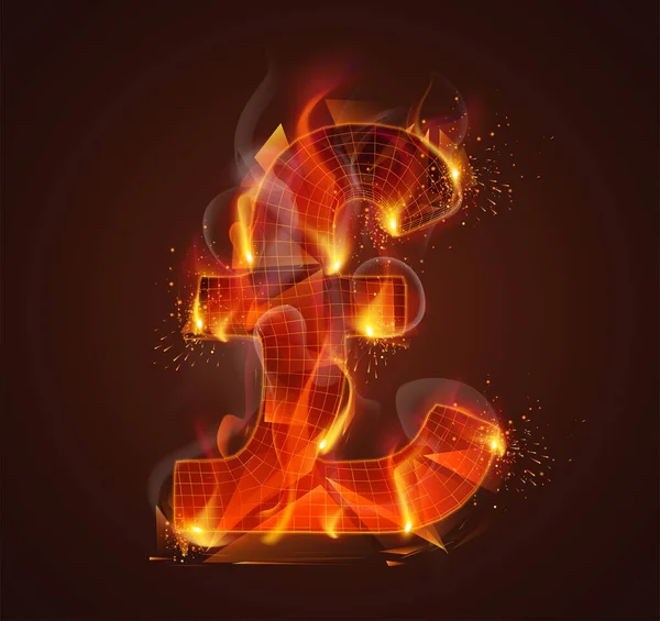 Διάνυσμα Σύμβολο Στη Φωτιά Καπνό Και Σπινθήρες Σκούρο Κόκκινο Φόντο — Διανυσματικό Αρχείο