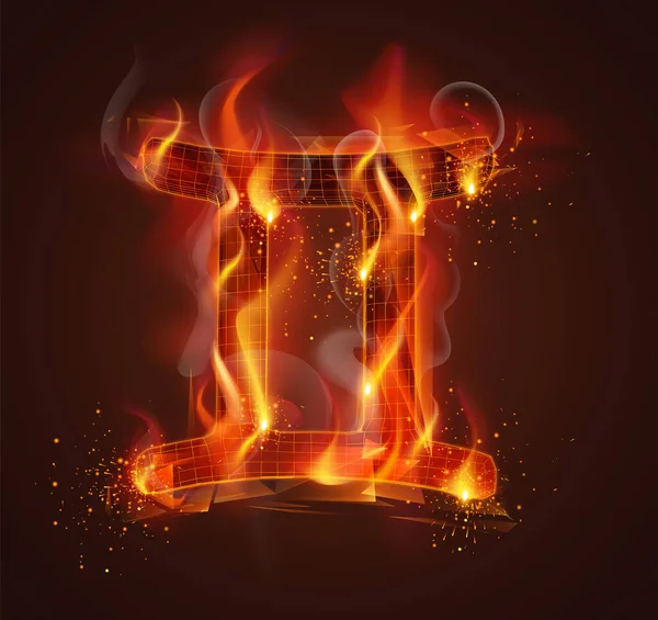 Vector Symbol Fire Smoke Sparks Dark Red Background — Stock Vector